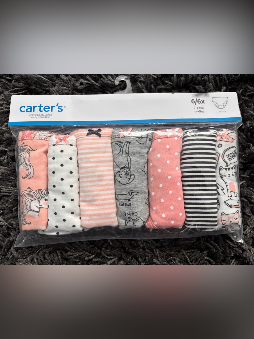 Carter's Girls 7-Pack Pink, Gray & White Patterned Underwear